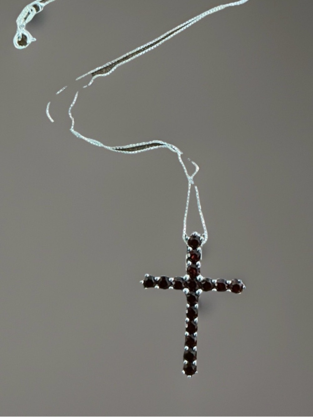 Garnet Necklace Round Stones Sterling Silver .925 Chain 20” Pendant 1 1/2 Long
